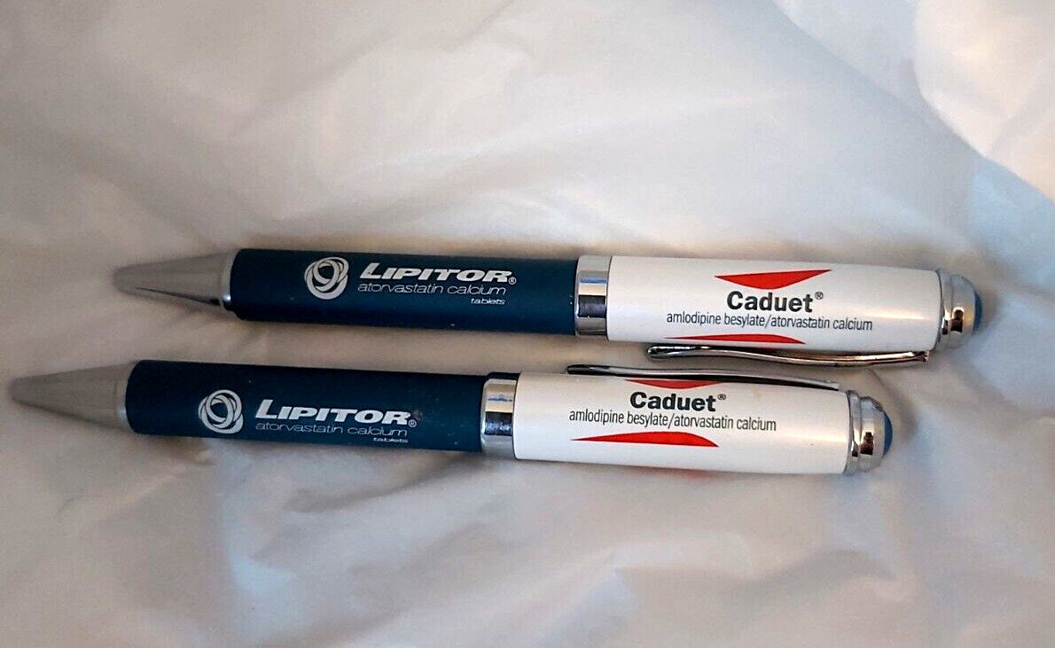 LIPITOR CADUET Drug Rep Pharmaceutical Heavy Metal Twist Barrel Pen Lot SET OF 2