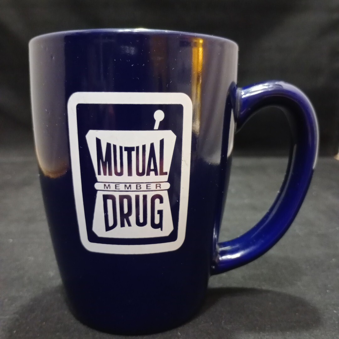 Mutual Drug Member Advertising Large Dark Blue Ceramic Mug