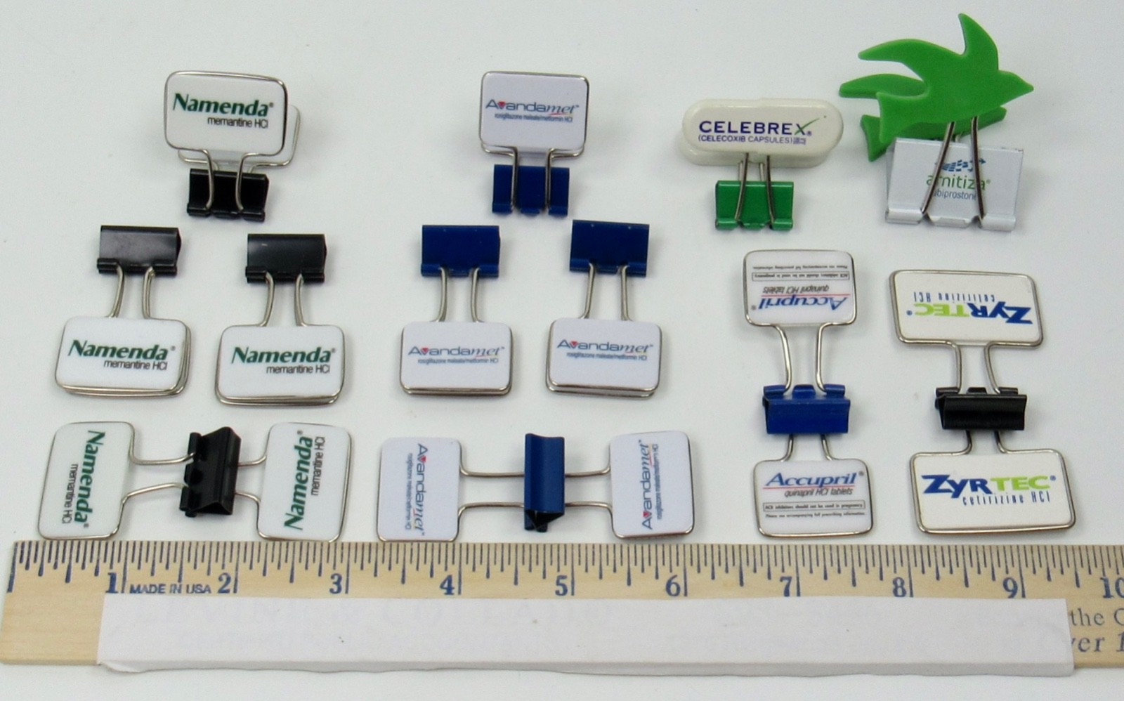 Namenda Avandamet Amitiza Zyrtec Binder Clips Drug Rep Pharmaceutical Lot of 12