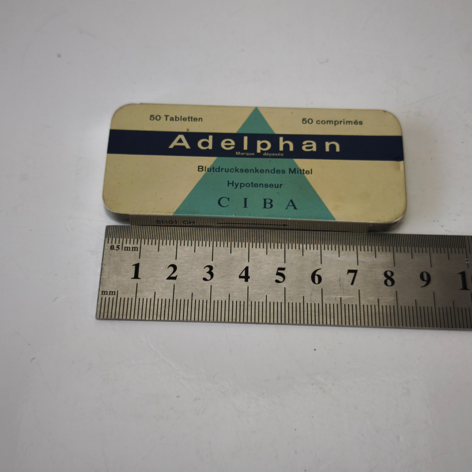 Vintage CIBA Adelphan Medical Empty Tin Box from High Blood Pressure Pills #6205