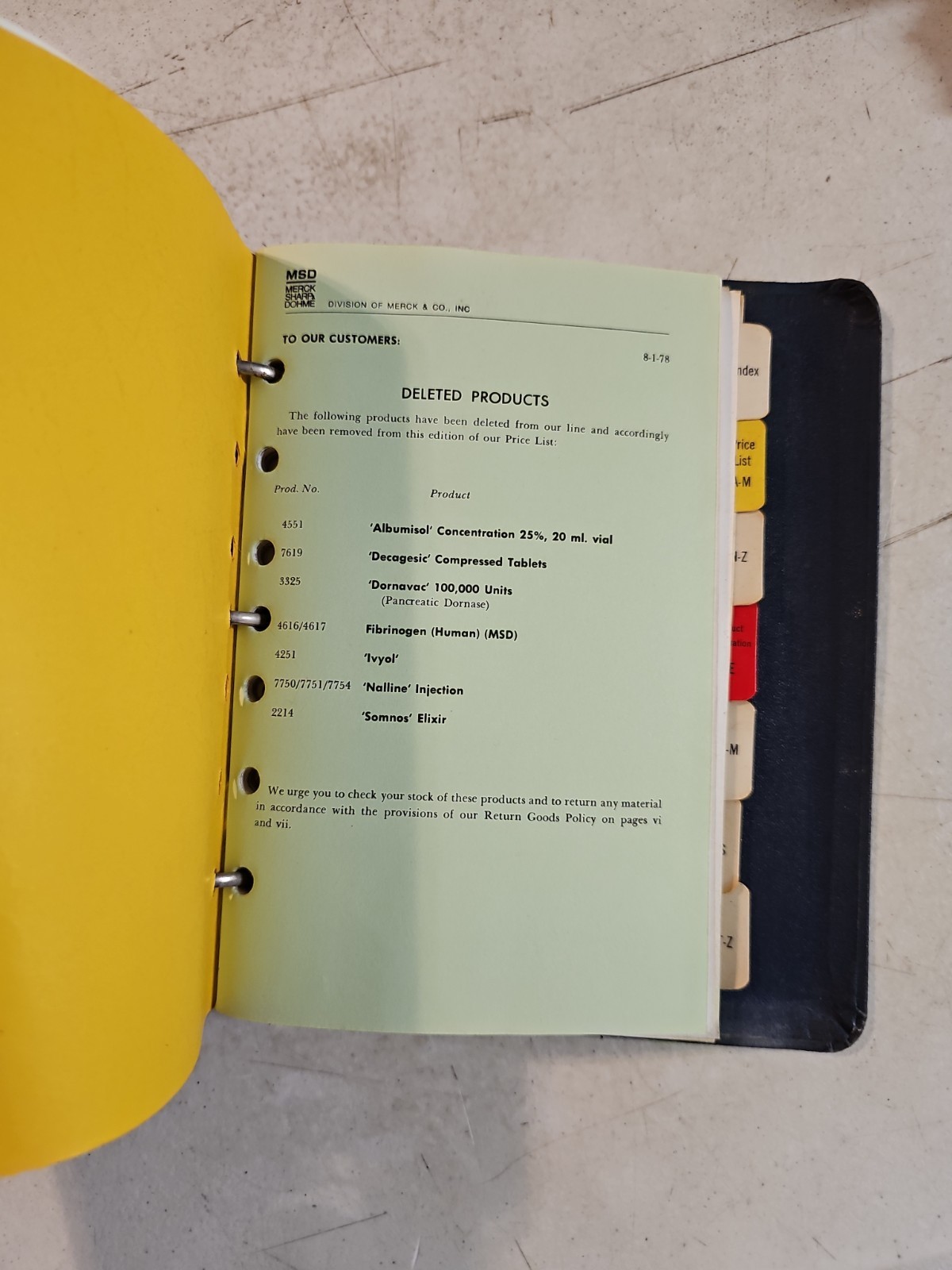 Vtg 1979 Merck Sharp & Dohme Pharmaceutical Price List & Product Data In Binder