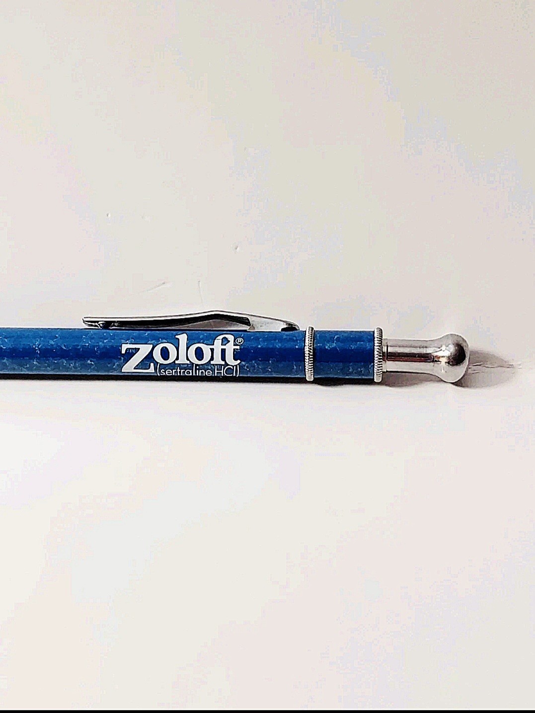 Vintage Pfizer Zoloft Marbled Blue Metal Click Ballpoint Pen Drug Rep Pharmacy