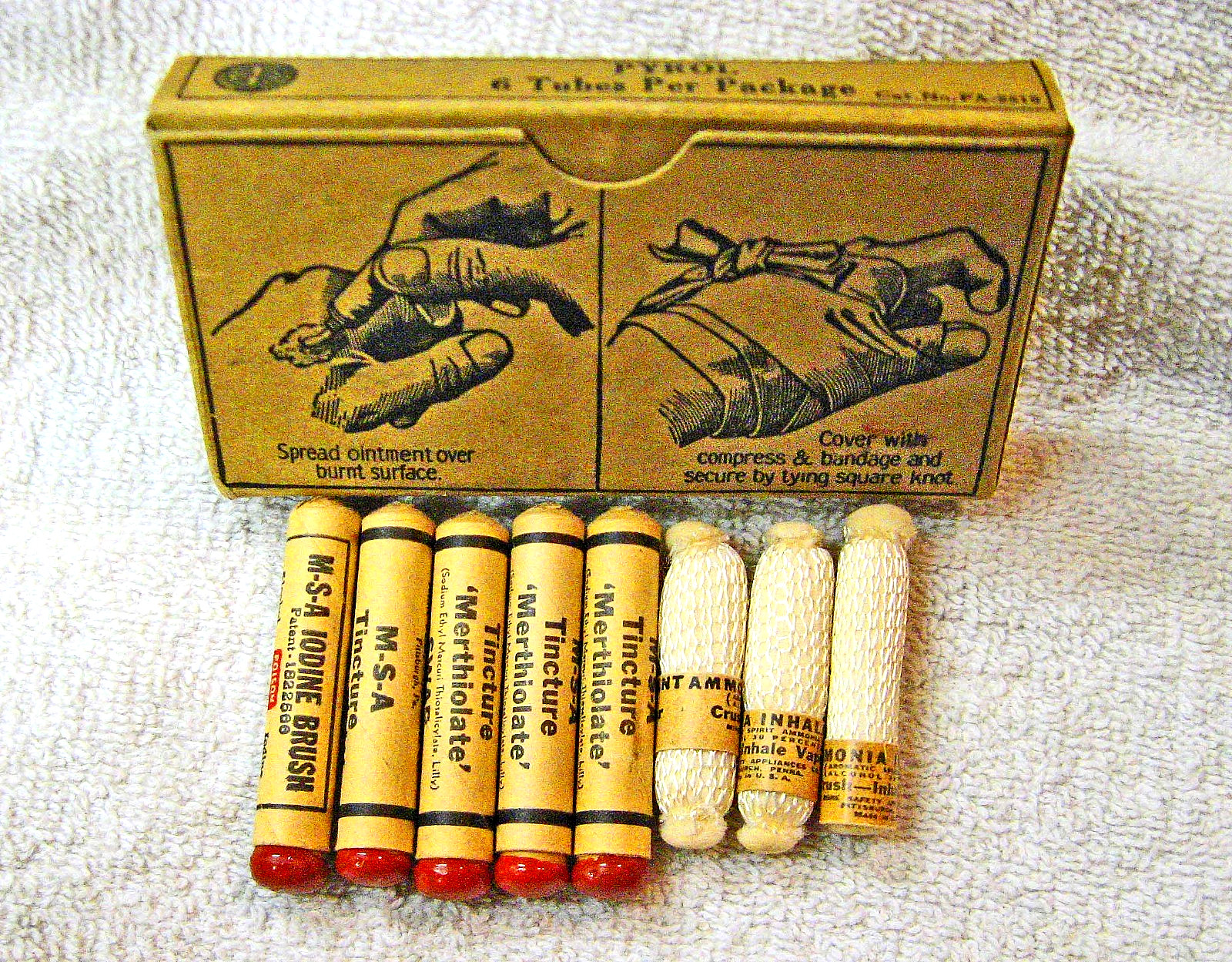 VINTAGE Tincture Merthiolate, Iodine & Inhalent Swabs Mini First Aid Mine Safety