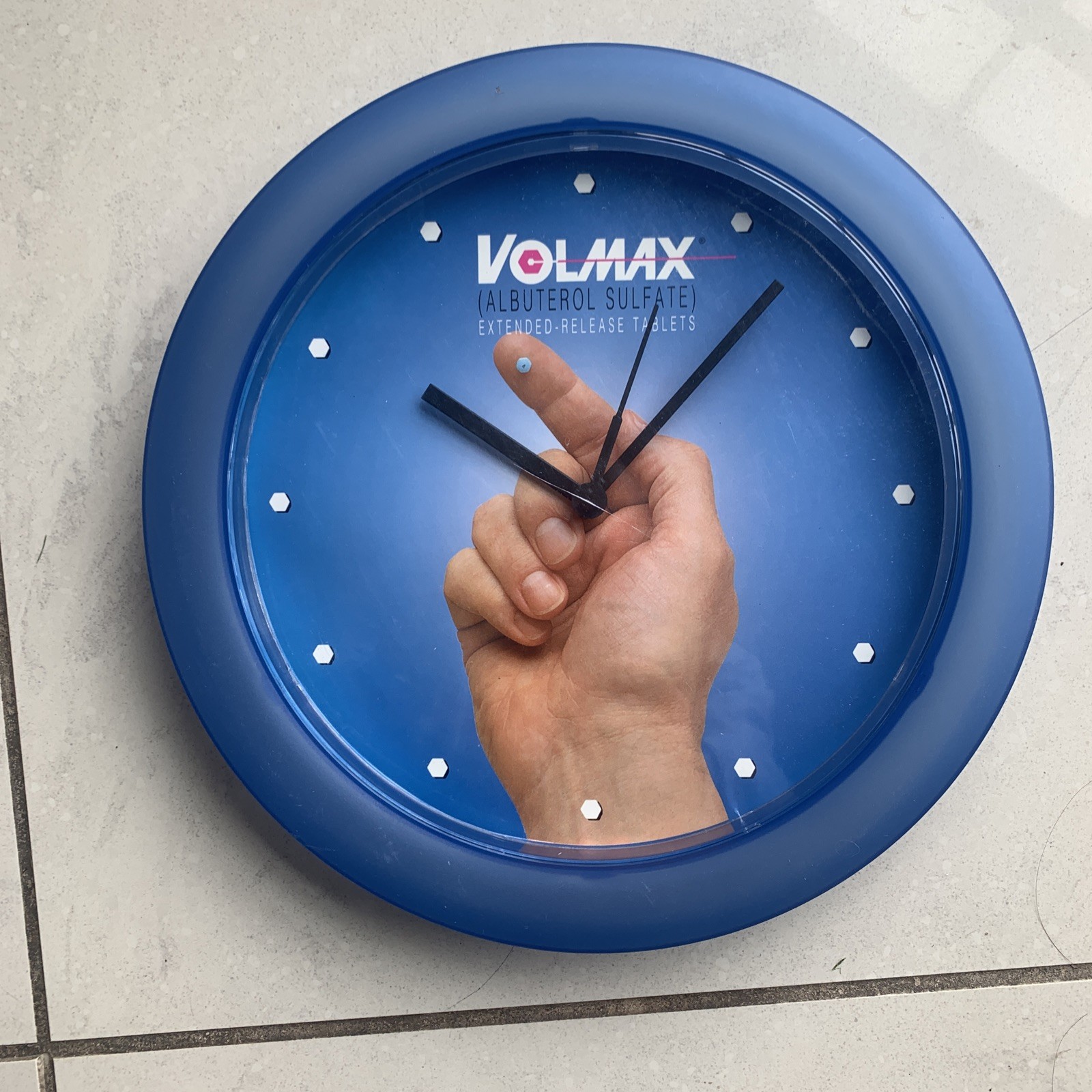 Volmax Wall Clock Vintage Pharmaceutical Drug Rep Promo Item – 12″ Blue NEW