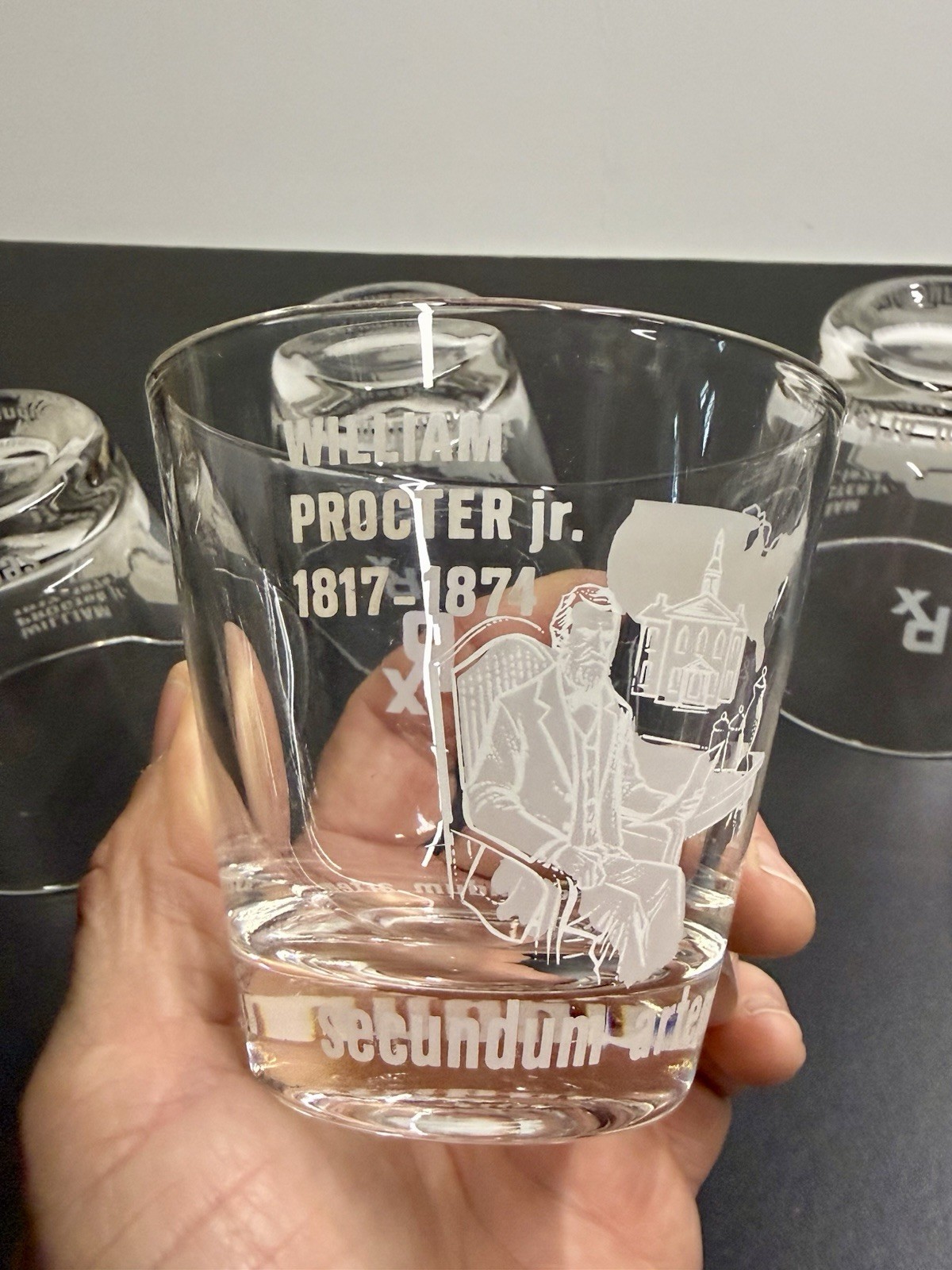 Set Of 5 Vtg William Proctor Jr RX Pharmacist Secundum Artem 6oz Etched Glass