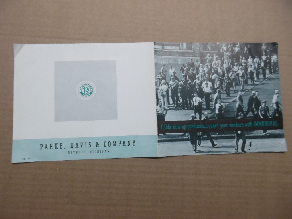 c.1940s Parke Davis Immunovac Cold Flu Vaccine Brochure Vintage Original WWII
