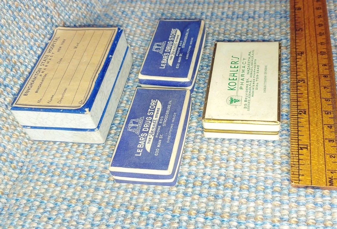 4 VTG Preston Pharmacy Boxes Cardboard Binghamton NY, Nazareth & Stroudsburg PA