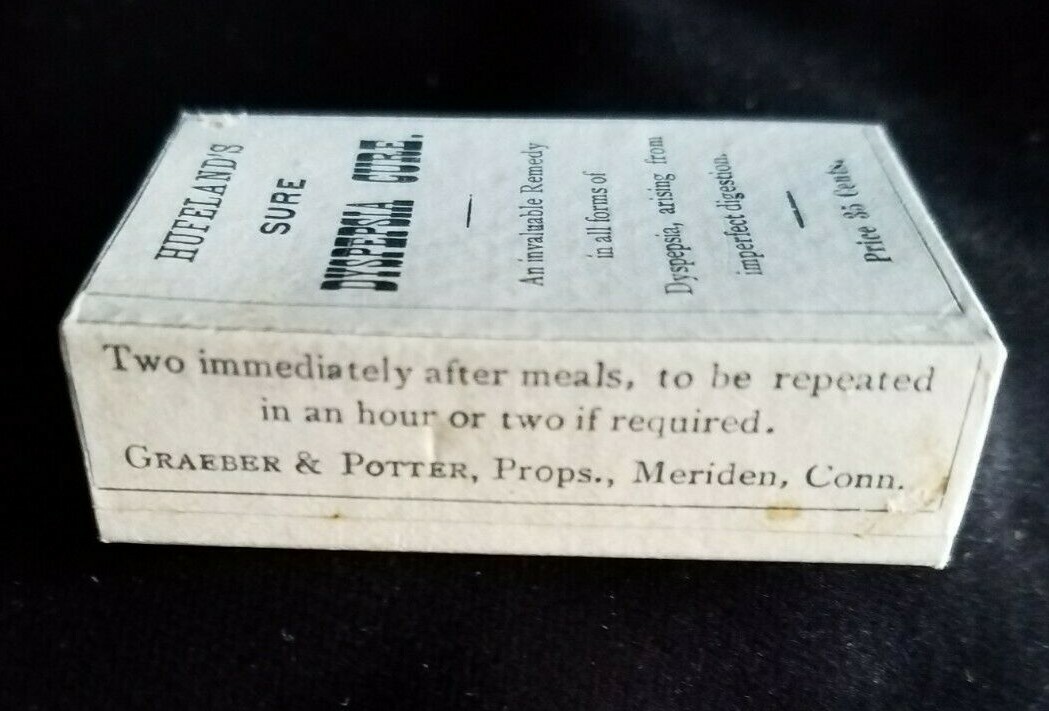Old Medicine Box Hufeland’s Sure Dyspepsia Cure Graeber & Potter Meriden CT