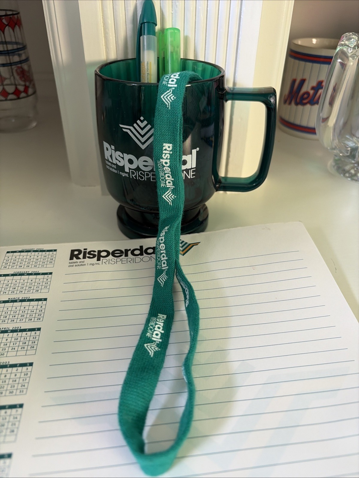 RARE VINTAGE Risperdal Drug Rep Merch includes lanyard, mug, highlighter & pen