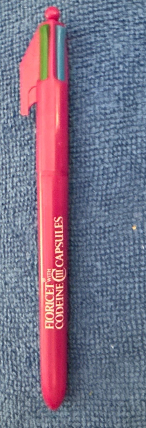RARE! Fioricet Drug Rep Pharmaceutical 4 color pen Plastic Purple Promo P3