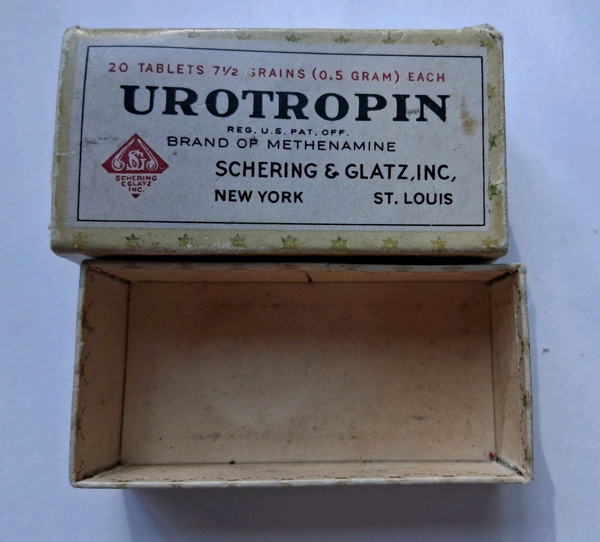 Urotropin Vintage Box Shering Glatz New York Methenamine Empty Box Medicine