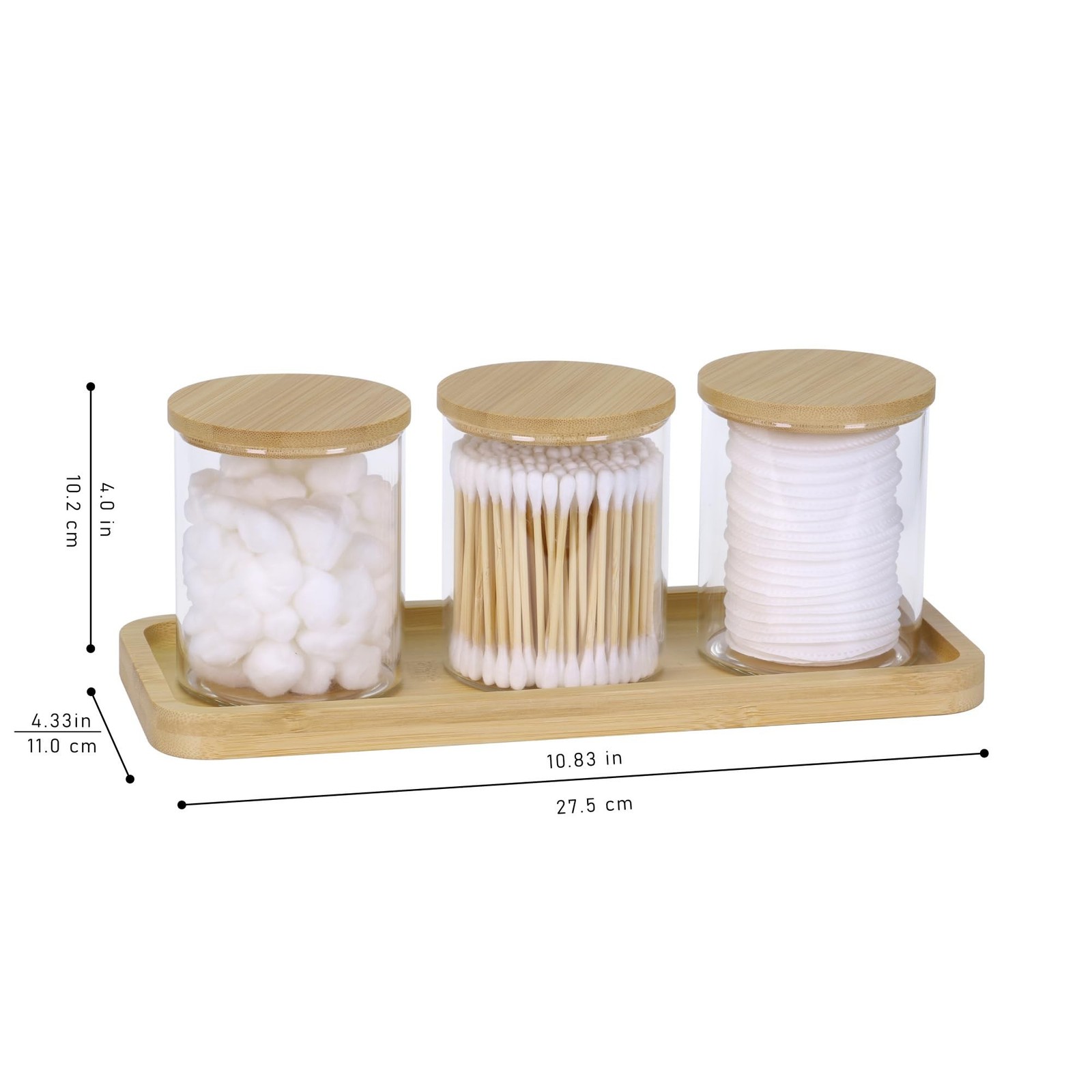INIUNIK Qtip Holder with Vanity Tray, 3 Pack Glass Apothecary Jars with Lids,…