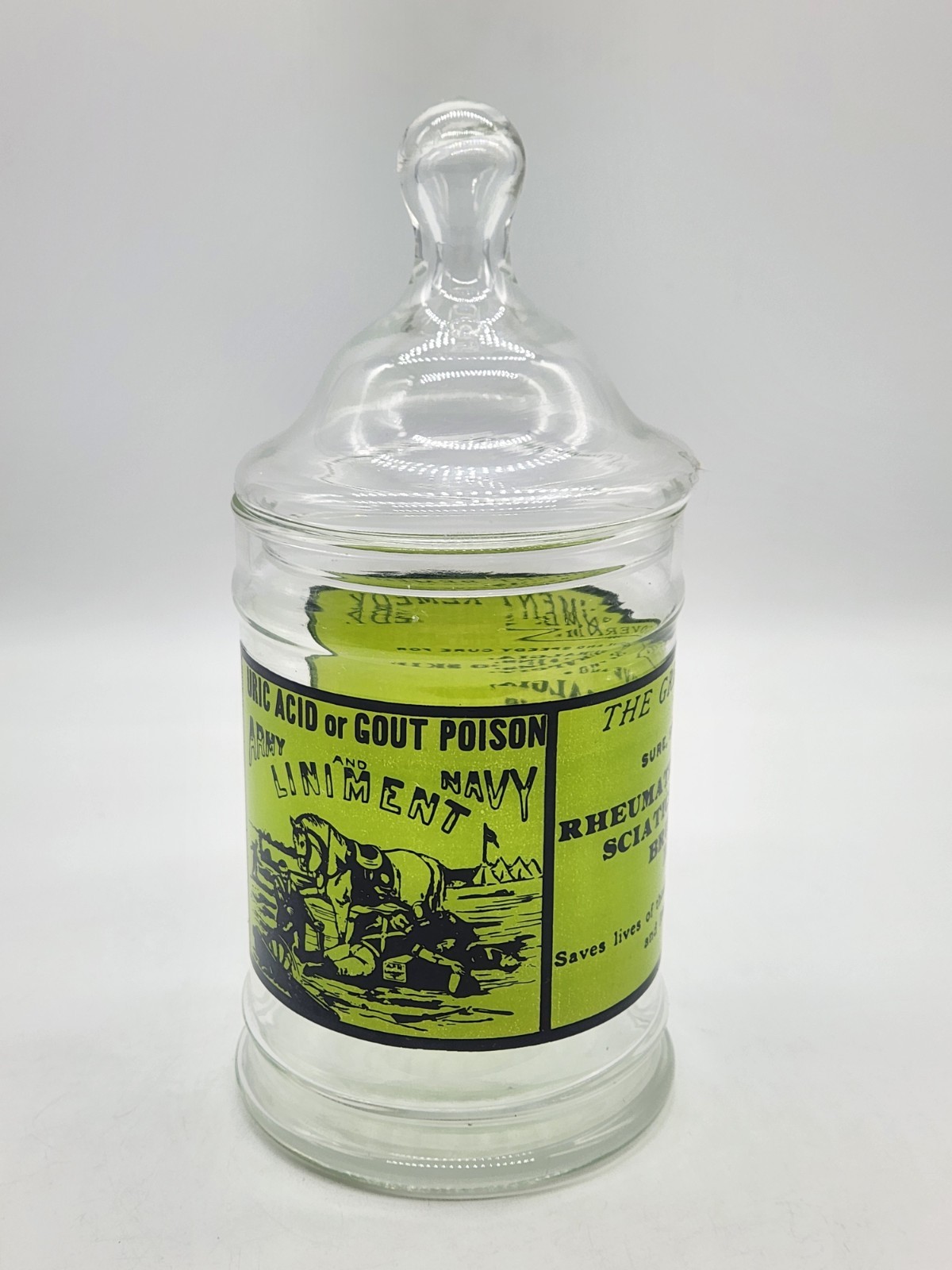Vintage Glass Apothecary Jar With Lid Army Navy Liniment Medicine Remedy 1970’s