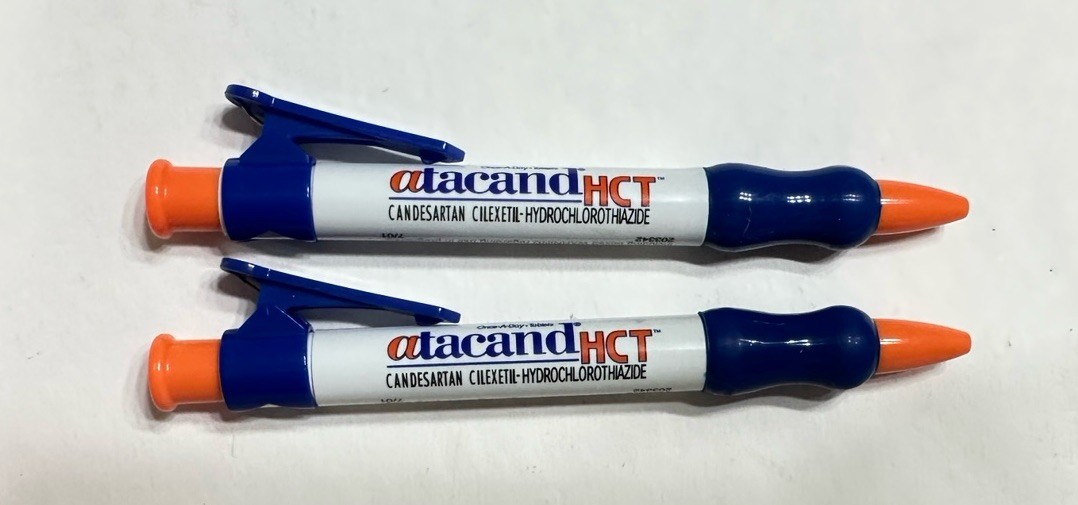 LOT OF 2 ATACAND HTC Drug Rep Advertising Pen Pharmaceuticals Collectable Pharma
