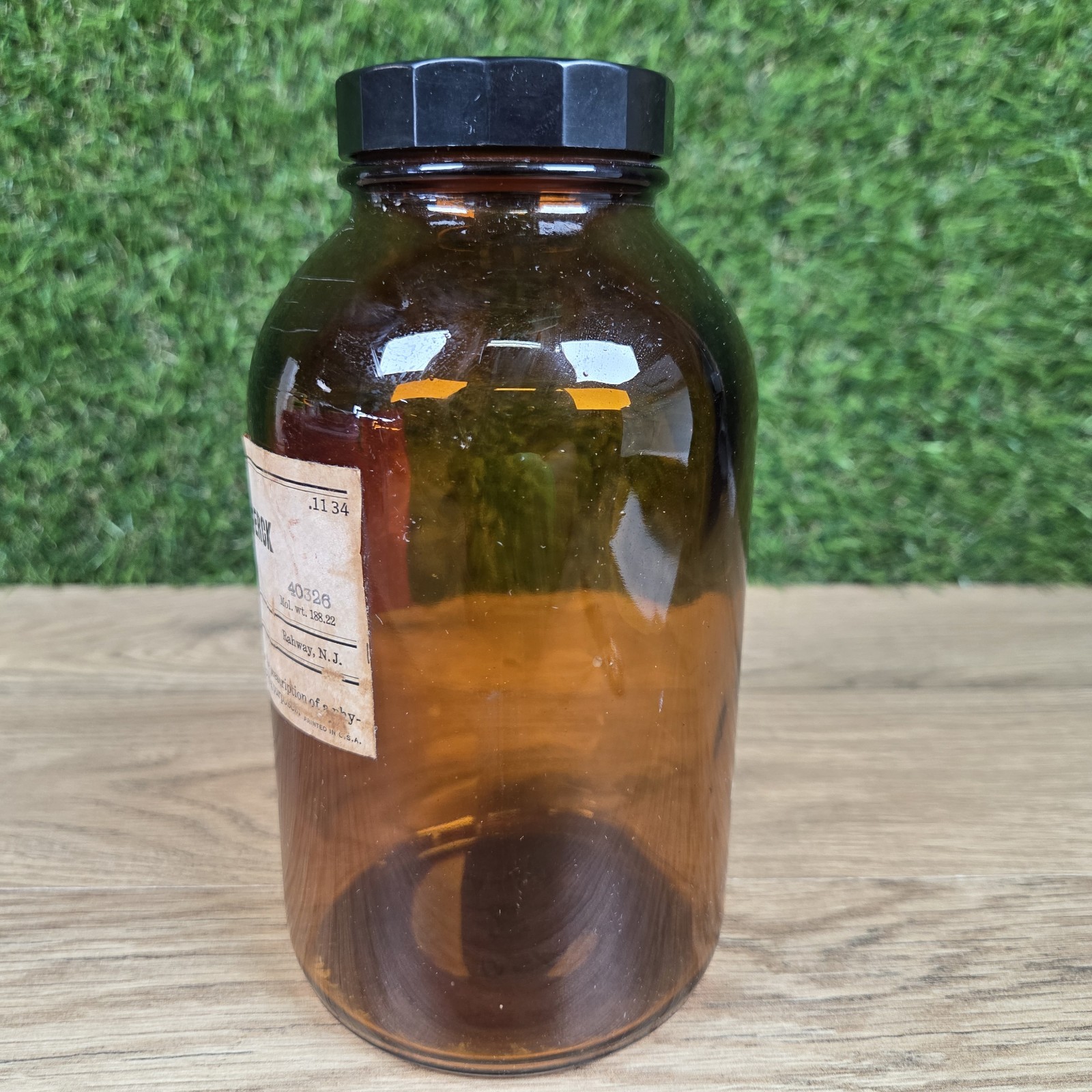 Vtg EMPTY Merck Antipyrine Apothecary Amber Glass 1 lb Pharmacy Medicine Jar