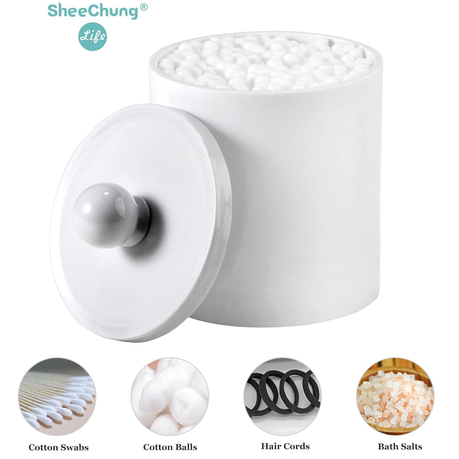 SheeChung 6 Pack White Acrylic Apothecary Jars – Shatterproof Qtip Holder Dis…