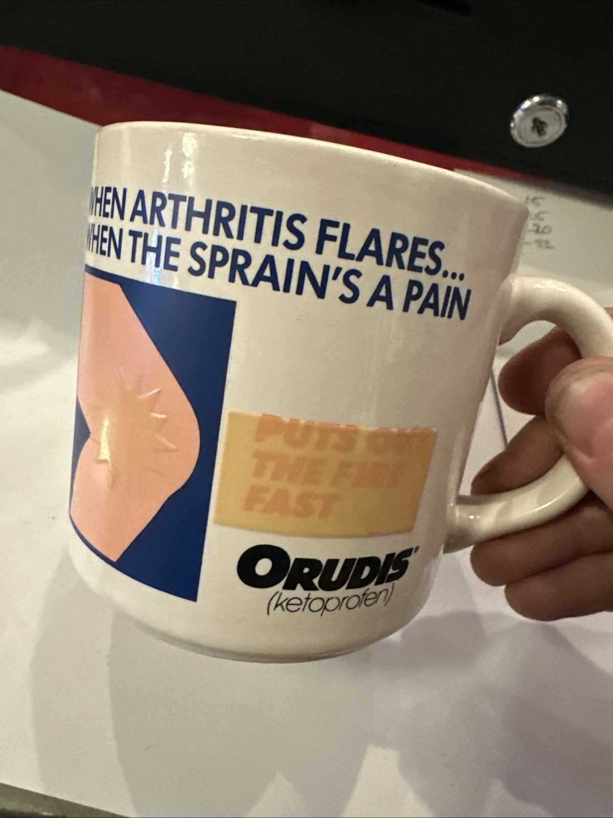 Vtg Orudis Ketoprofen Advertising Mug Cup Drug Pharmaceutical Rep Temp Sensitive