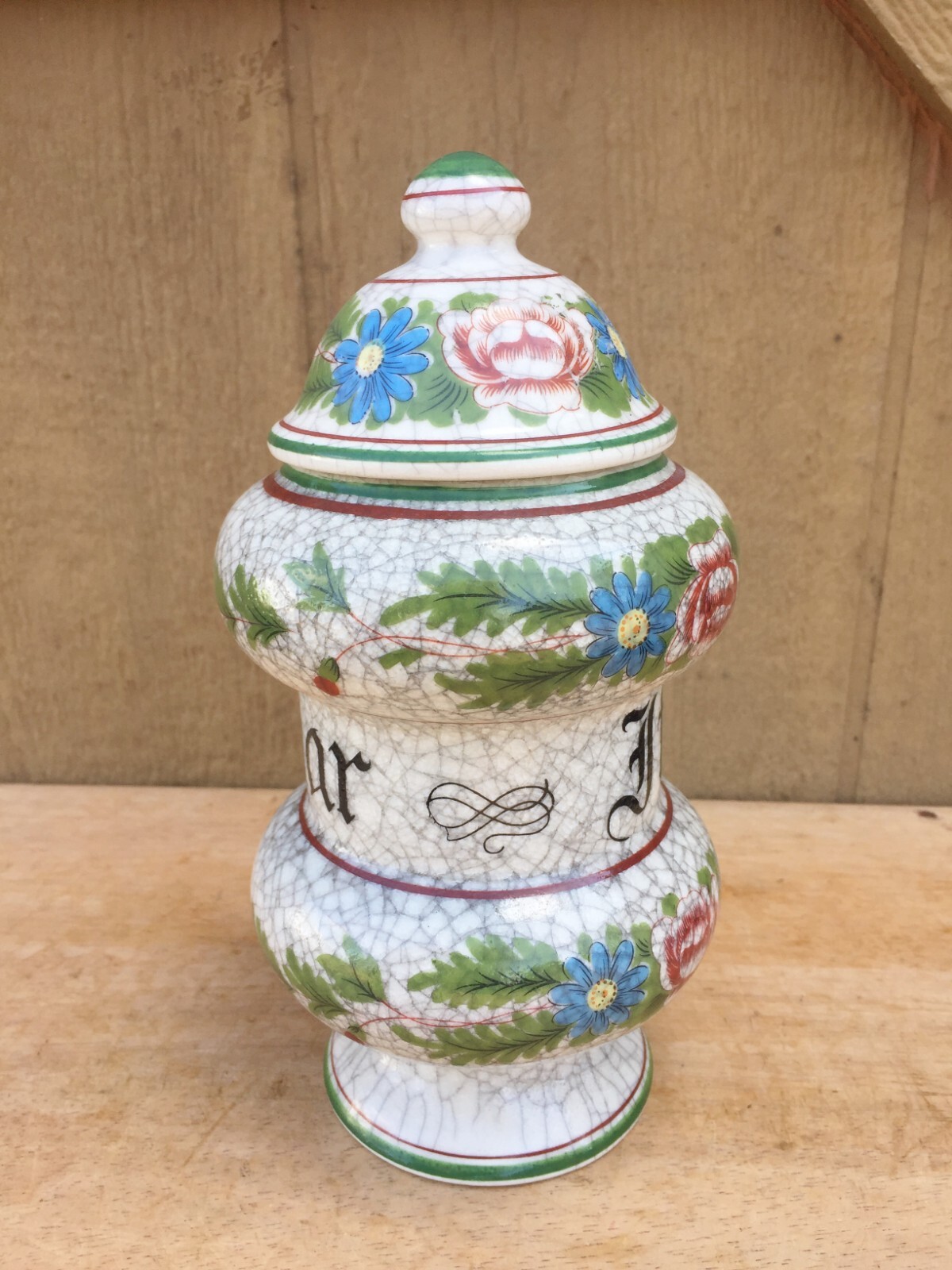 Vintage Pharmacy Apothecary Jar Itnao Agar Crackle Glaze Japan 9″ Hand Painted