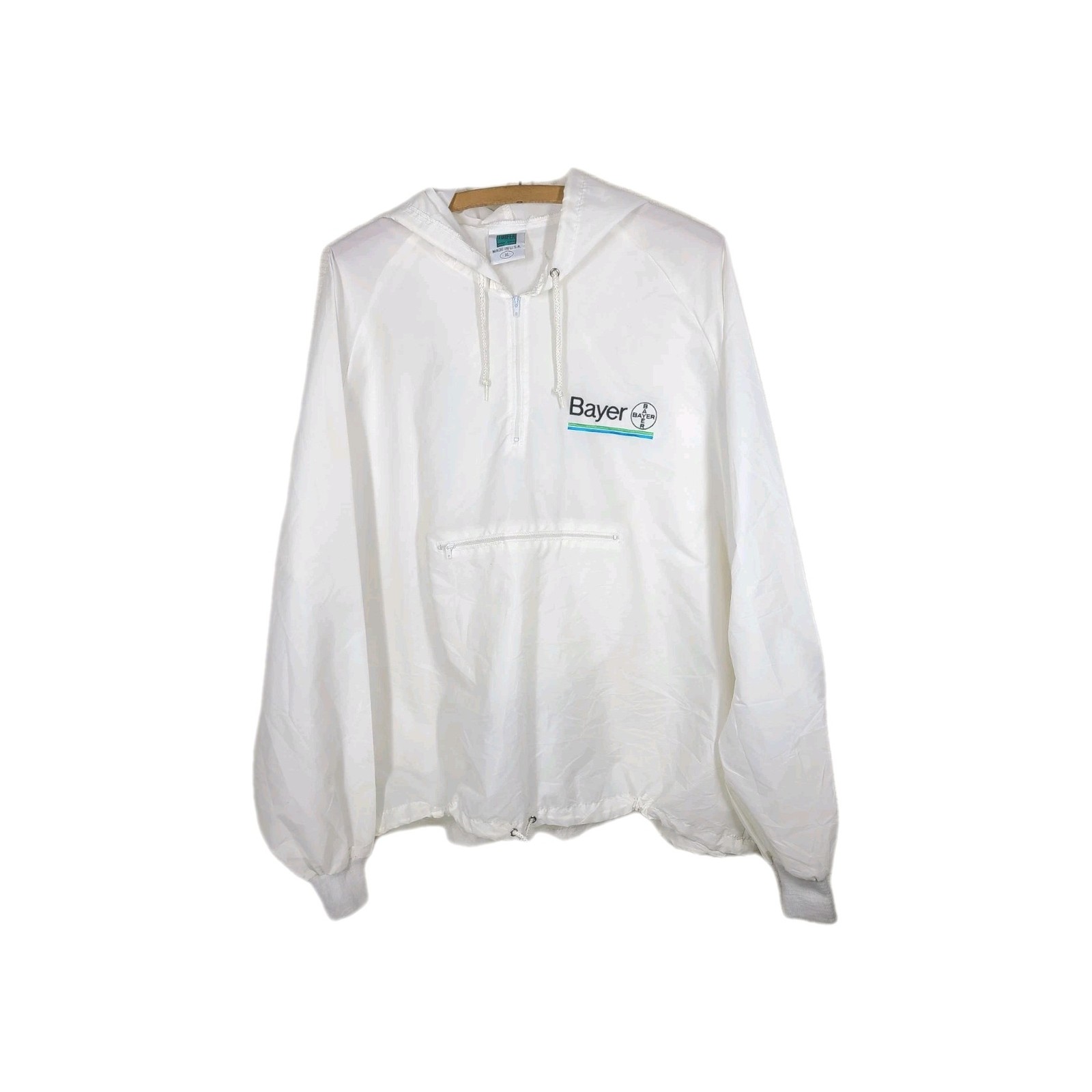 Vtg Bayer Drug Nylon Anorak XL Big Pharma Rep Merch USA Quarter Zip Hood Rare
