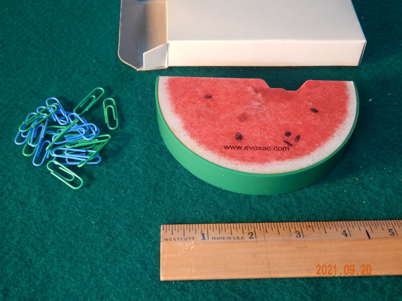 Watermelon 5X3X1″ Magnetic Paper Clip Holder & Clips Evoxac Pharma Drug Rep NIB
