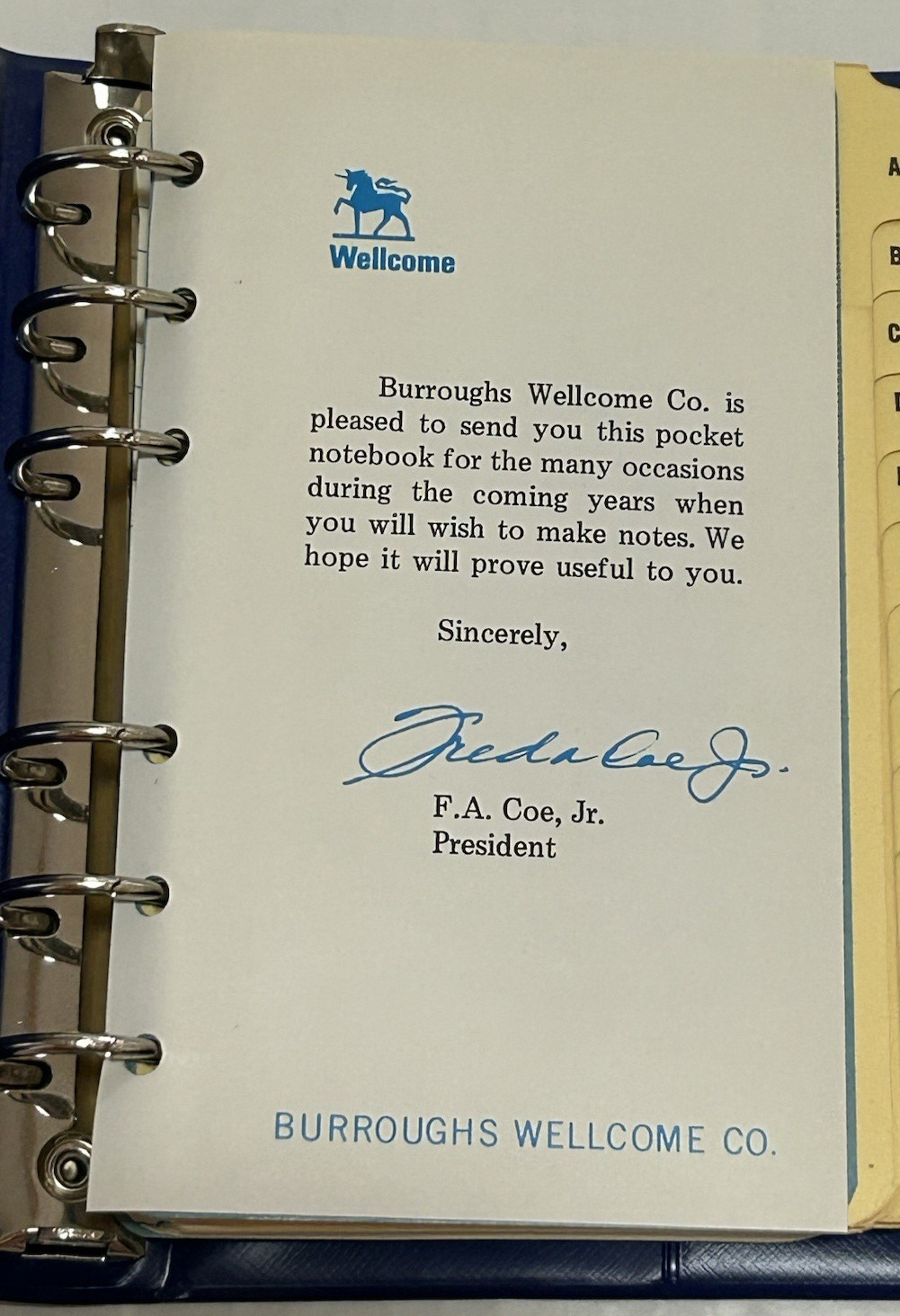 Vintage 1979 Pharmacy Medicine Pocket Notebook Binder- Burrough’s Wellcome Co.