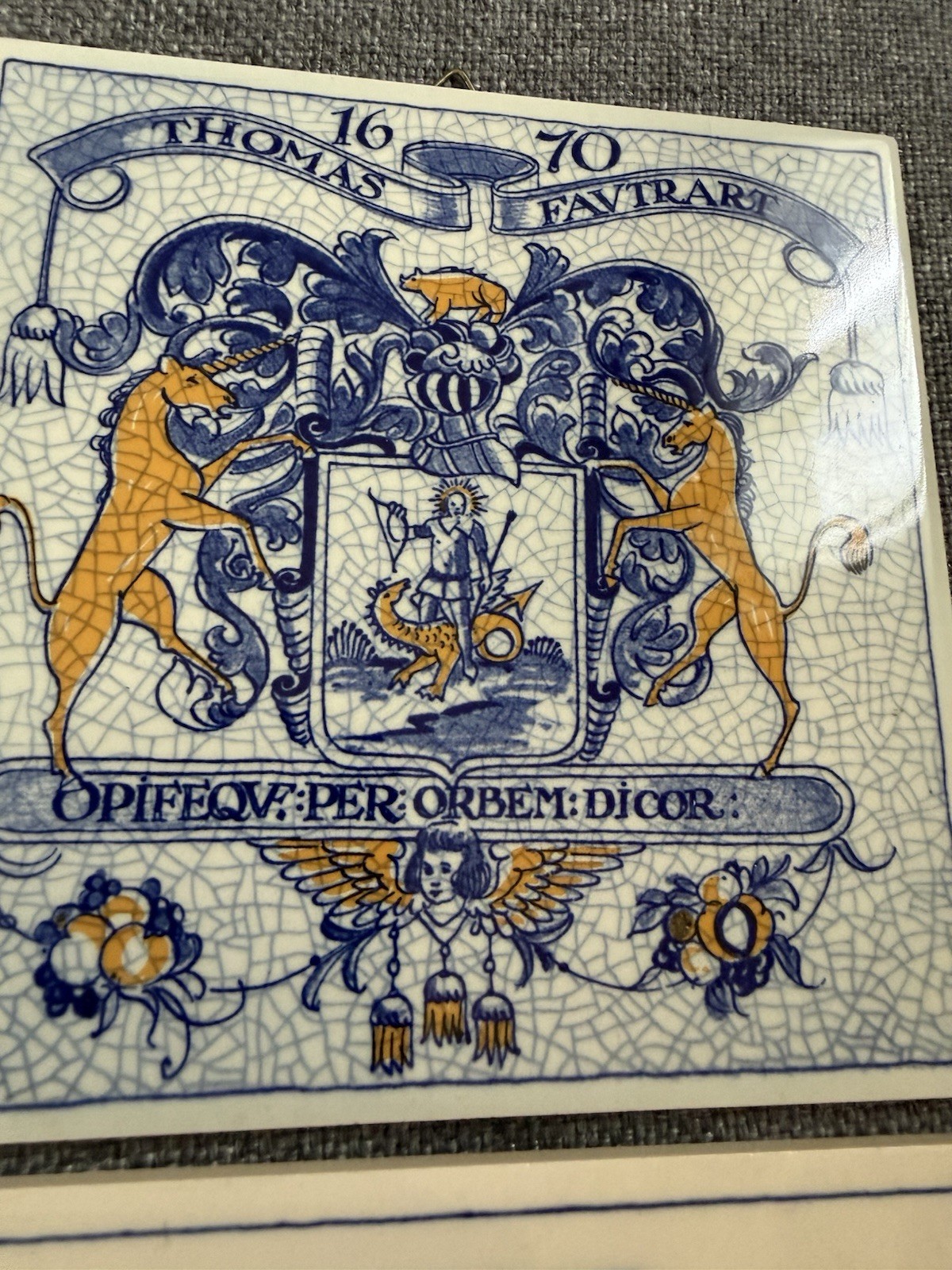 Vintage Delft Holland Apothecary Tiles Burroughs Welcome Crest Plaques 6”