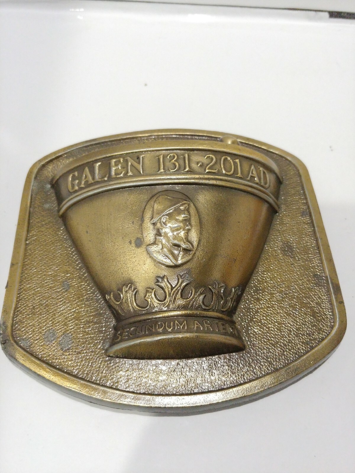 Galen 131 201AD Secundum Artem RX Motar Pestle Heavy Brass Wall Mount Plaque