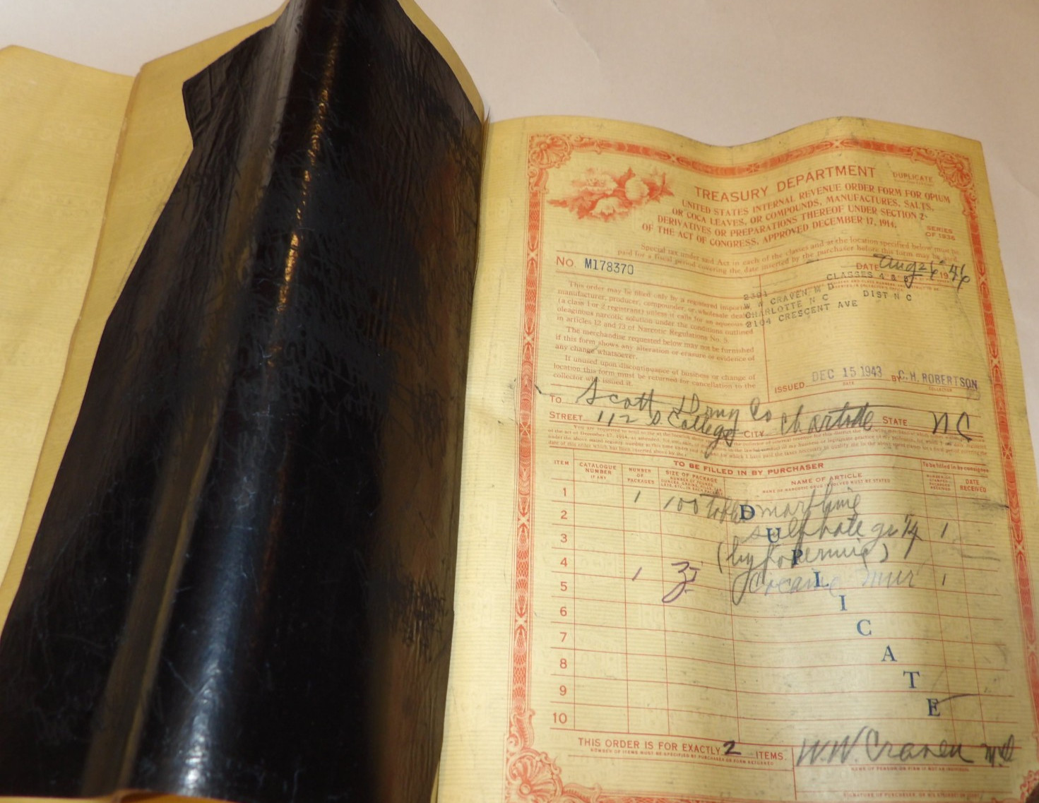 VINTAGE 1936 IRS ORDER FORMS FOR OPIUM, COCA LEAVES! USED! 10 PAGE BOOKLET!