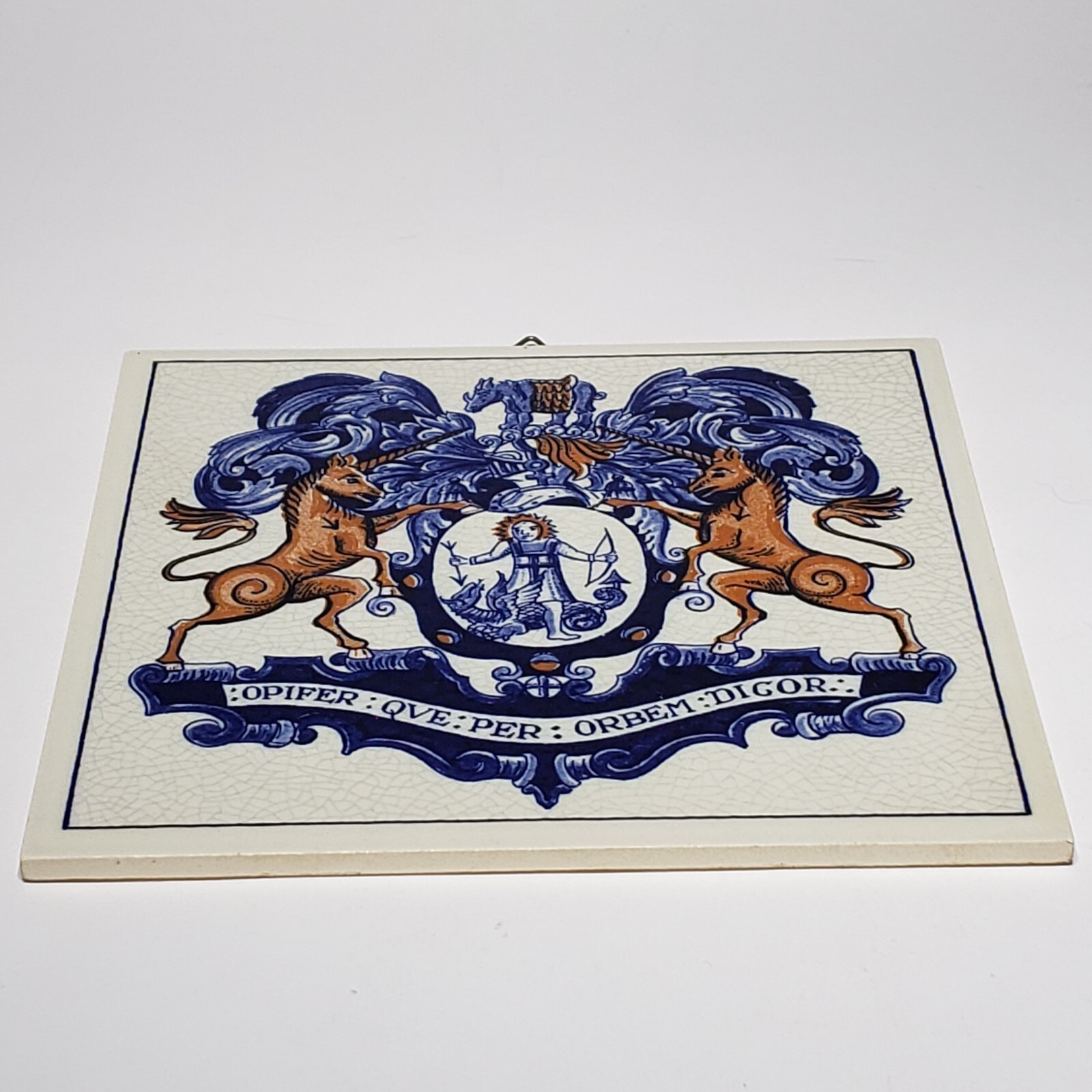 Vtg Blue Pharmacy Apothecary Society Crest 6″ Tile Delft Holland B716