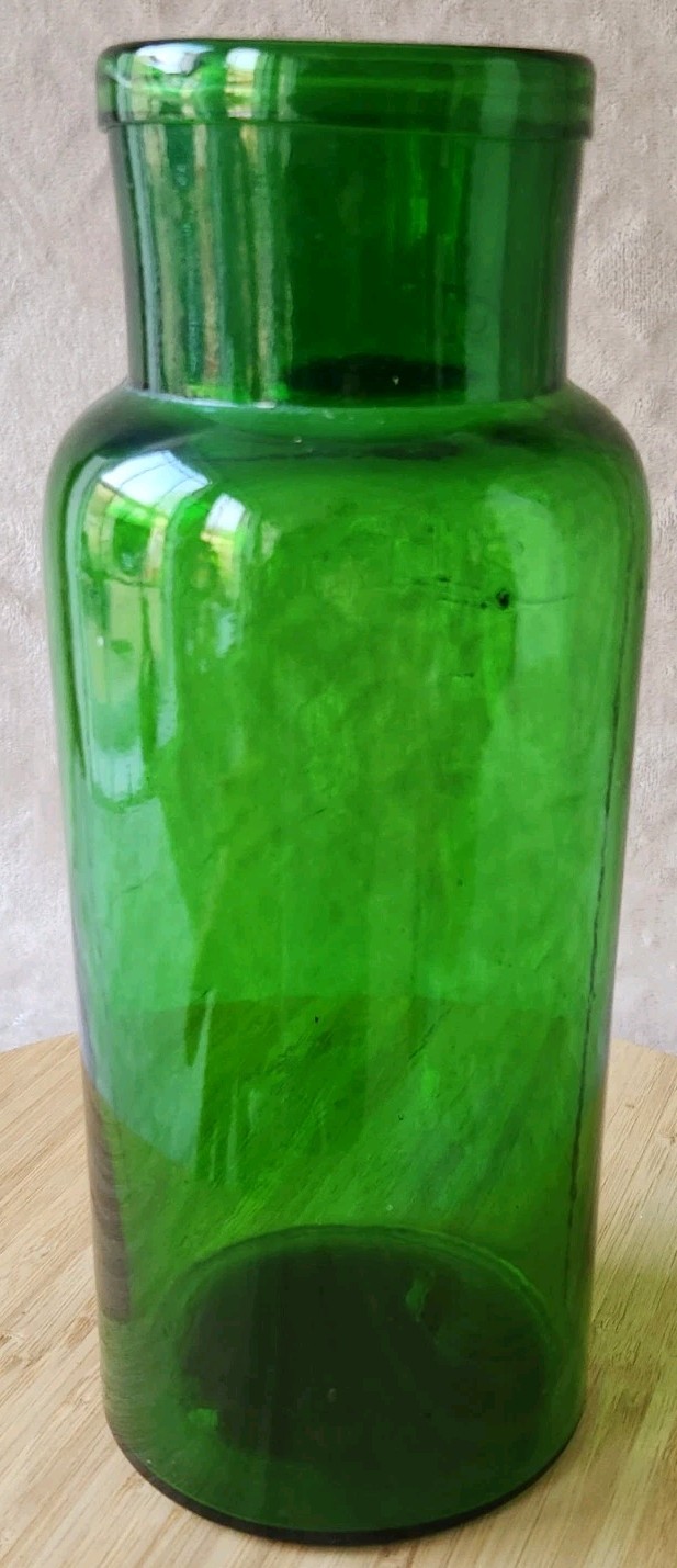 Vintage Large Glass Pharmacy Jar Or Pot Bullet 2 L Green Color