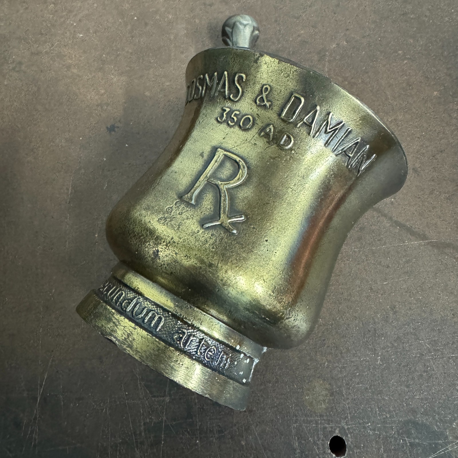 Vtg CORICIDIN Advertising Motor & Pestle Apothecary / Pharmacy – Cosmas & Damian