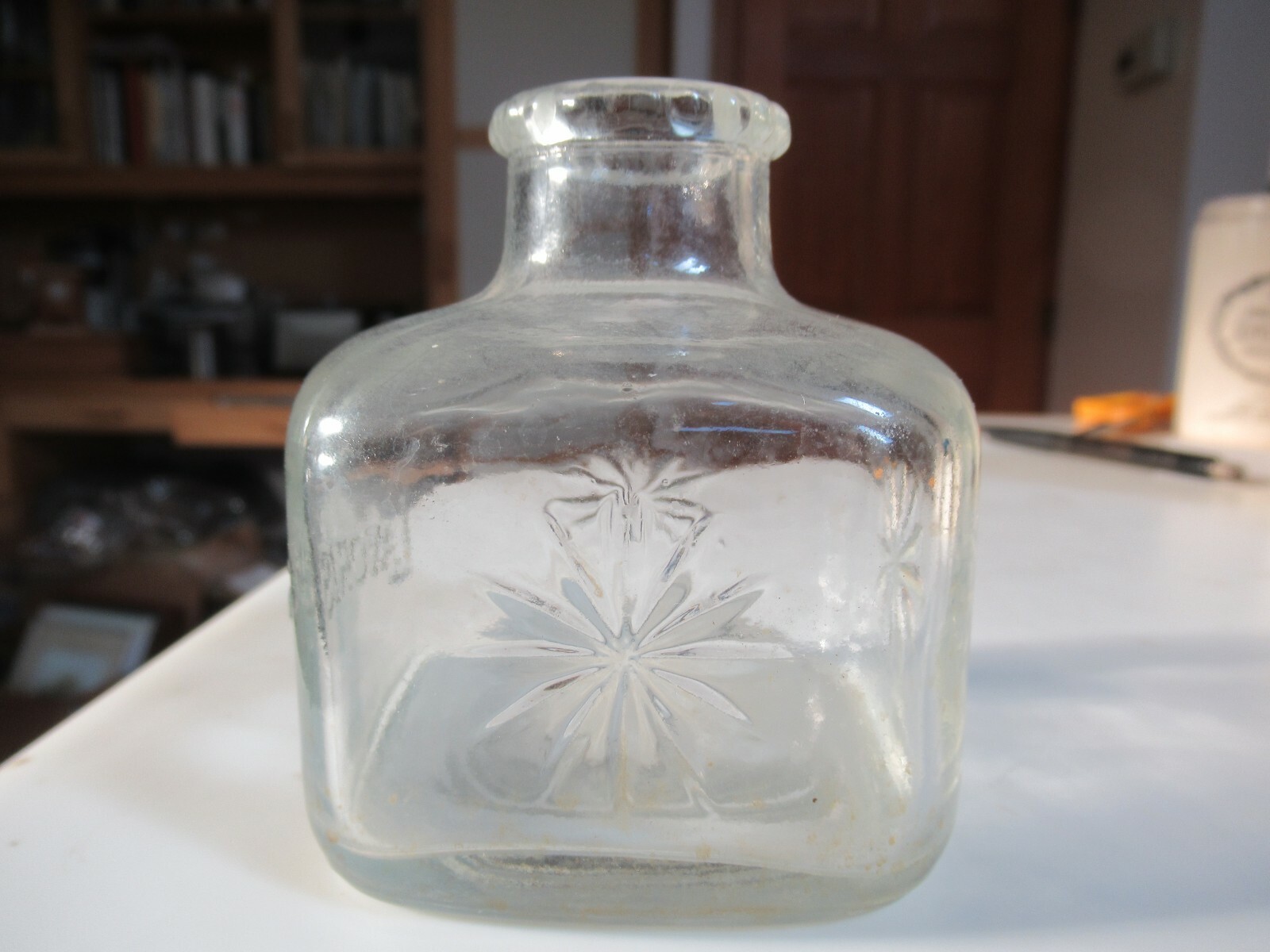 Vintage Empty LAVORIS Mouthwash Clear Square Glass Bottle w Starburst No Stopper