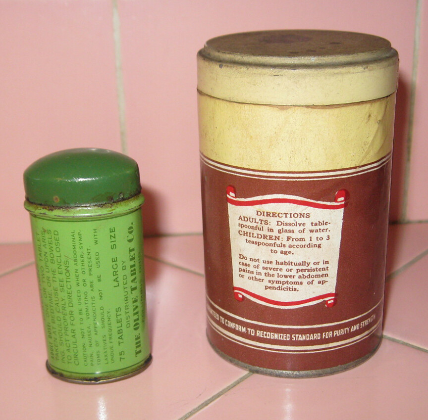2 Vinatge Medicine Tins Dr. Edwards Olive Tablets & National Epsom Salt