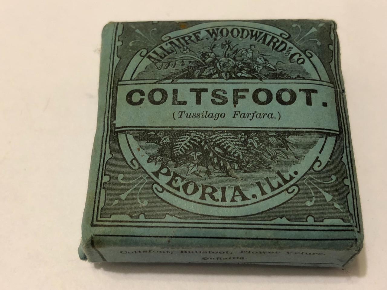 Antique Full Allaire Woodward Co Medicine Package Coltsfoot Herbs Drugs e.1900s