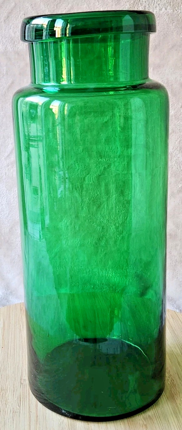 Vintage Large Glass Pharmacy Jar 3 Liters Green Color Ref No 2 Collection
