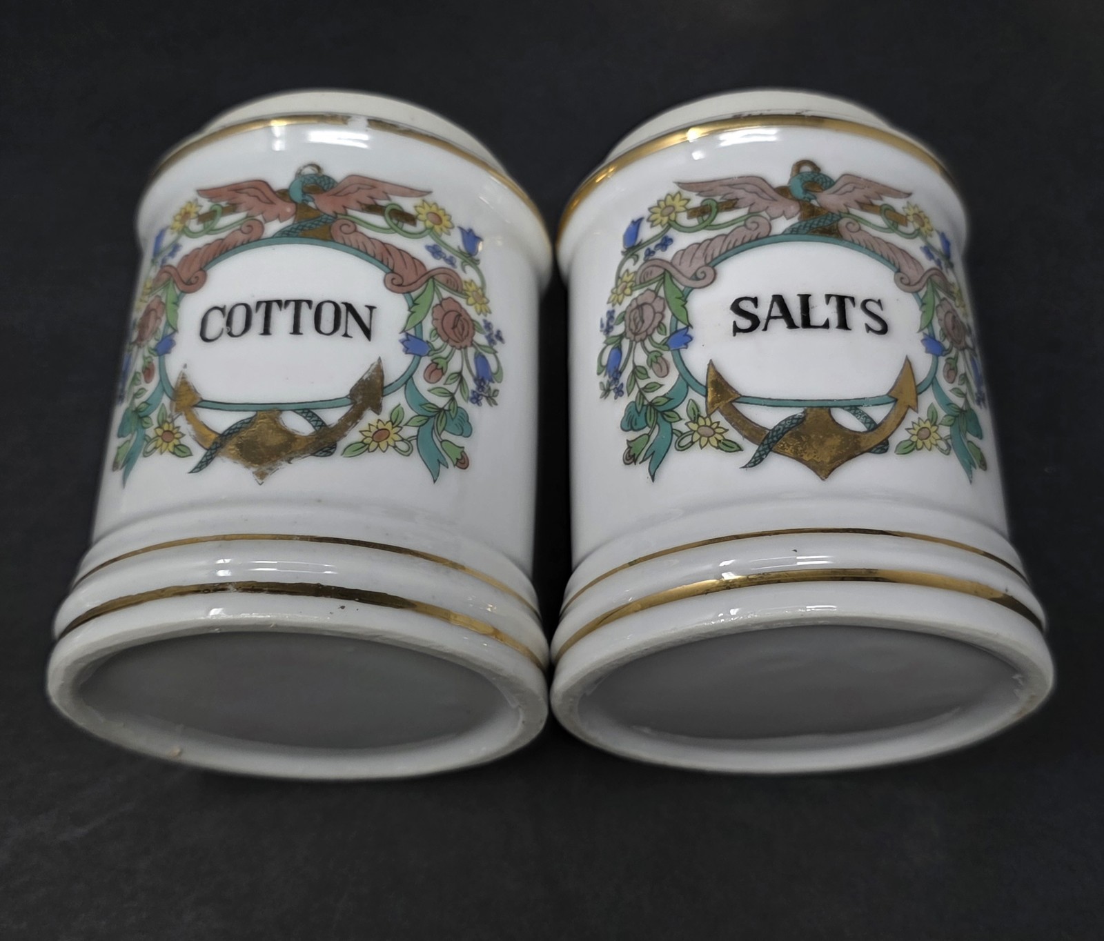 Vintage Porcelain Apothecary Medicine Jar Set Salts Cologne Gauze Perioxide