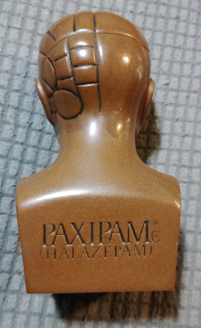 Vintage Paxipam Phrenology Bust, Medical Advertising Paperweight 4-3/8” x 2.4”