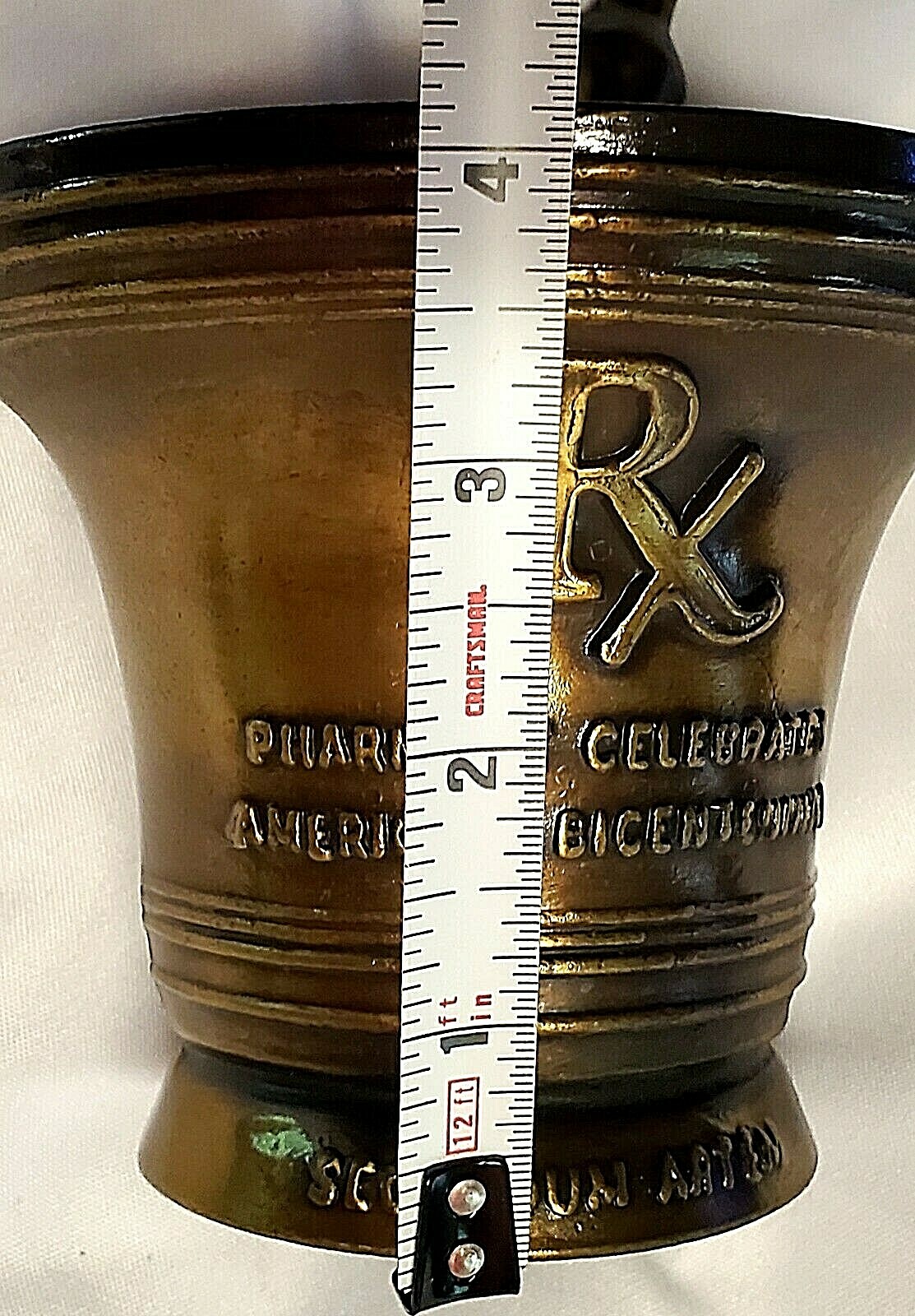 BRASS 1976 RX MORTAR & PESTLE BICENTENNIAL LIBERTY BELL GARAMYCIN ON PESTLE