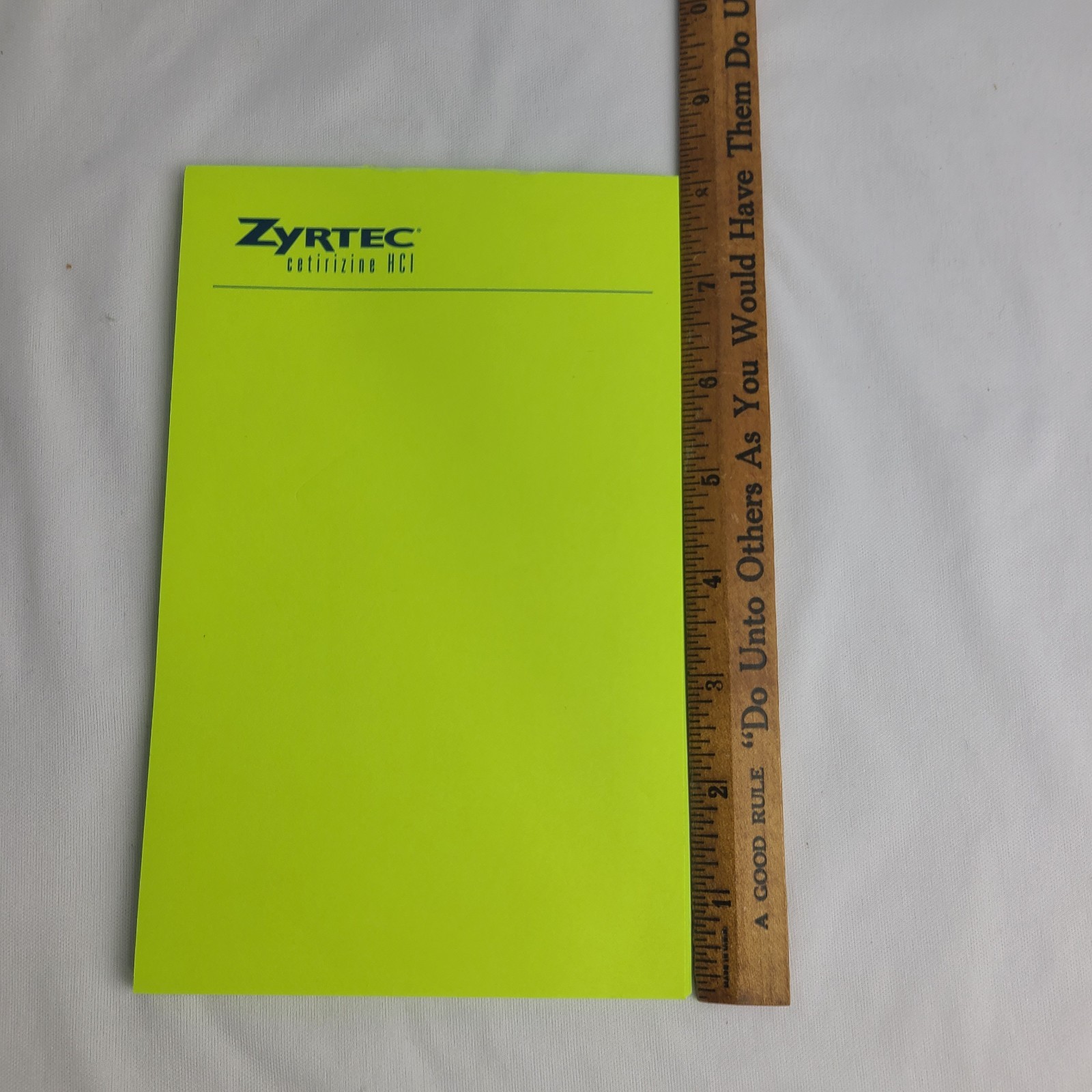 Vintage 2001 Zyrtec Notepad Neon Green Pharmaceutical Drug Rep Promo Pfizer