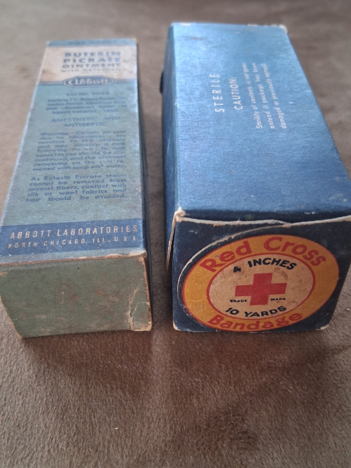 Vintage Antique Medical Apothecary Box Lot Abbott Ointment J&J Red Cross