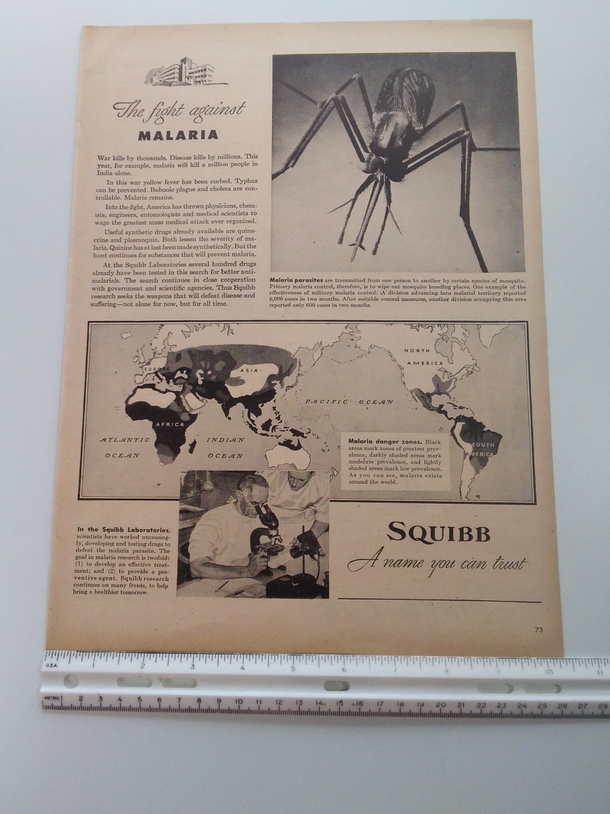 Squibb Print Ad Original Vintage 1945 Bristol Myers NYC Malaria Piper Cub PA
