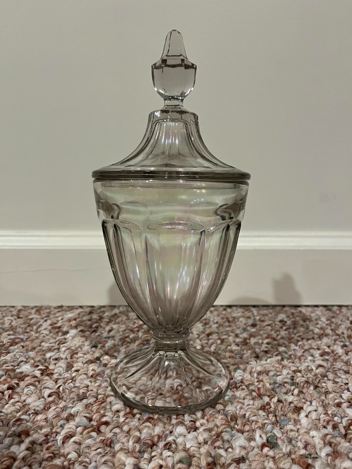 Apothecary/Candy Lidded Jar – Iridescent Glass with Pink, Blue, Green, Yellow