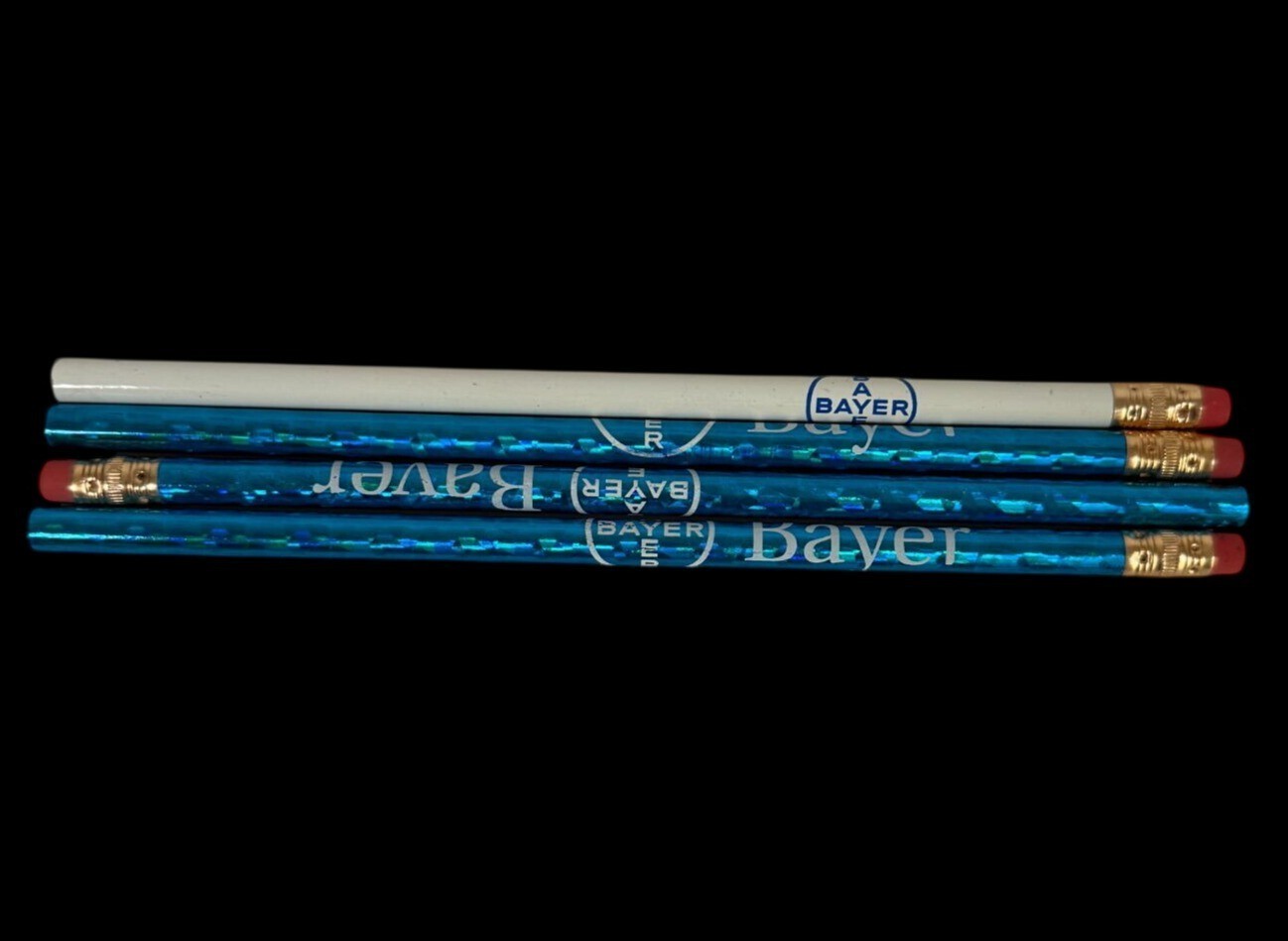 Vintage Pharmaceutical Bayer Branded Pencils Blue Foil White Advertising Collect
