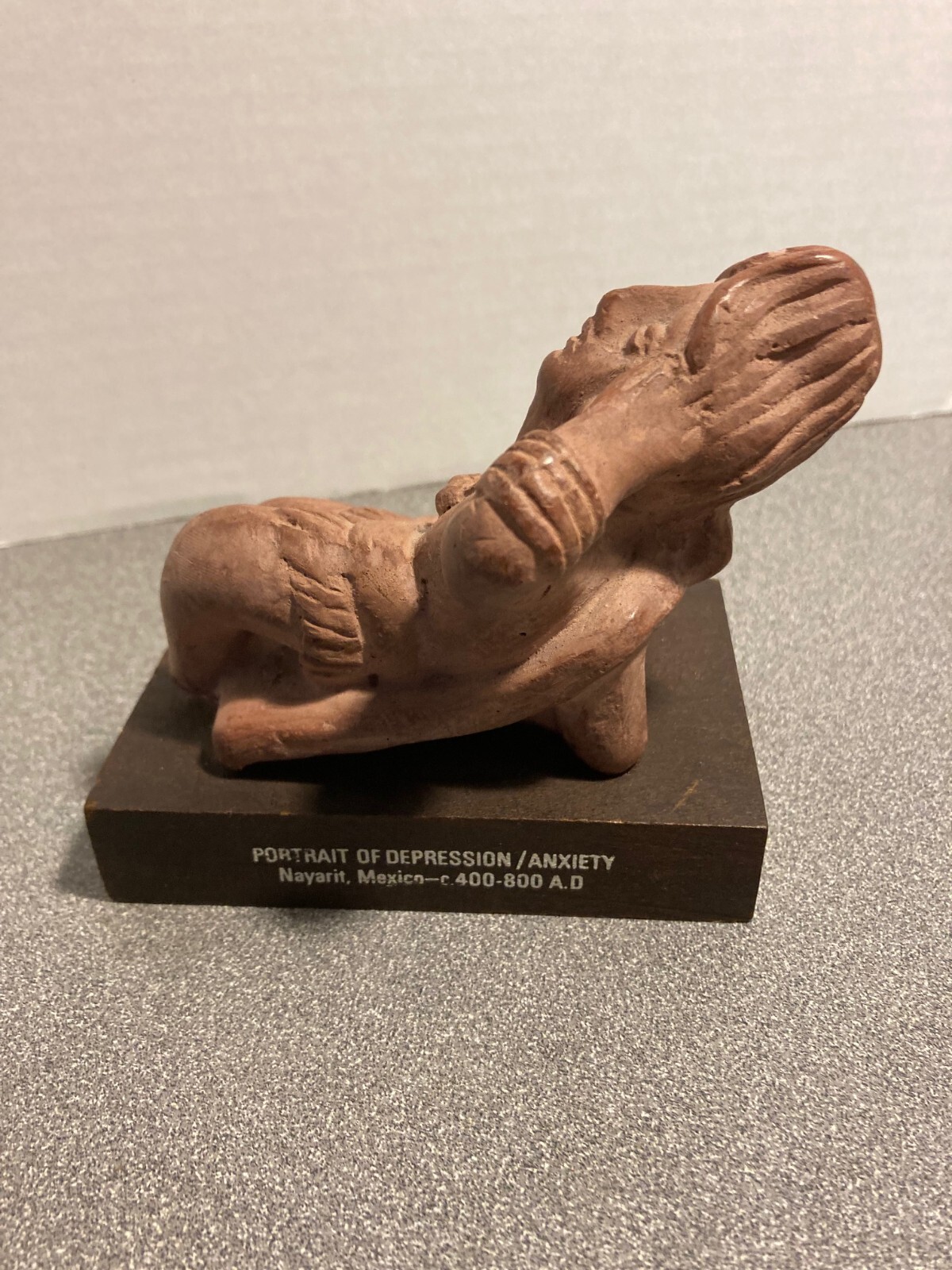 Etraphon Drugs Clay Advertising “Portrait of Anxiety/Depression” Statue on Wood