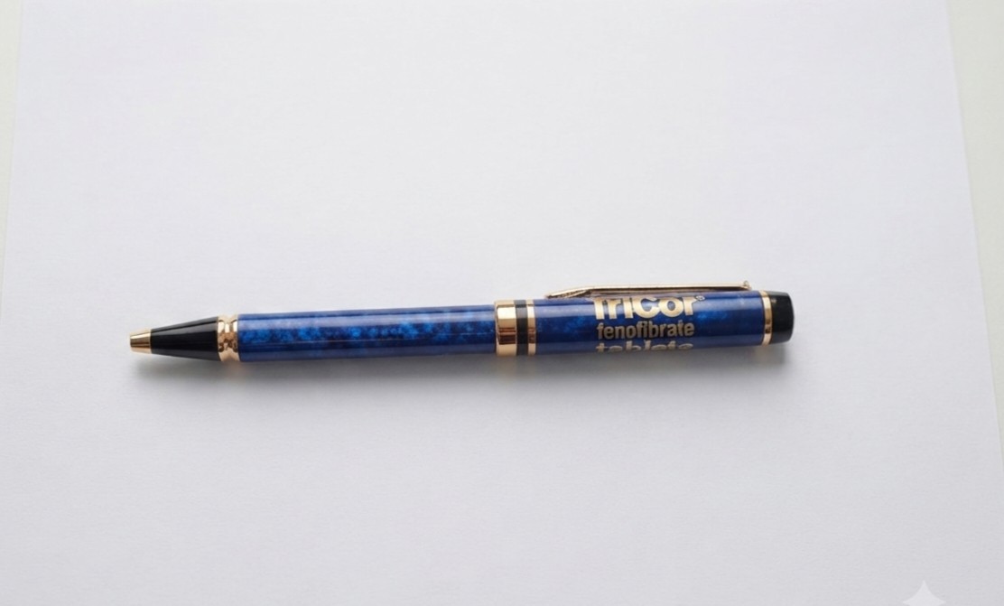 Vtg Drug Rep TriCor Fenofibrate Pharma Promo Ballpoint Pen Blue Marbled Twist