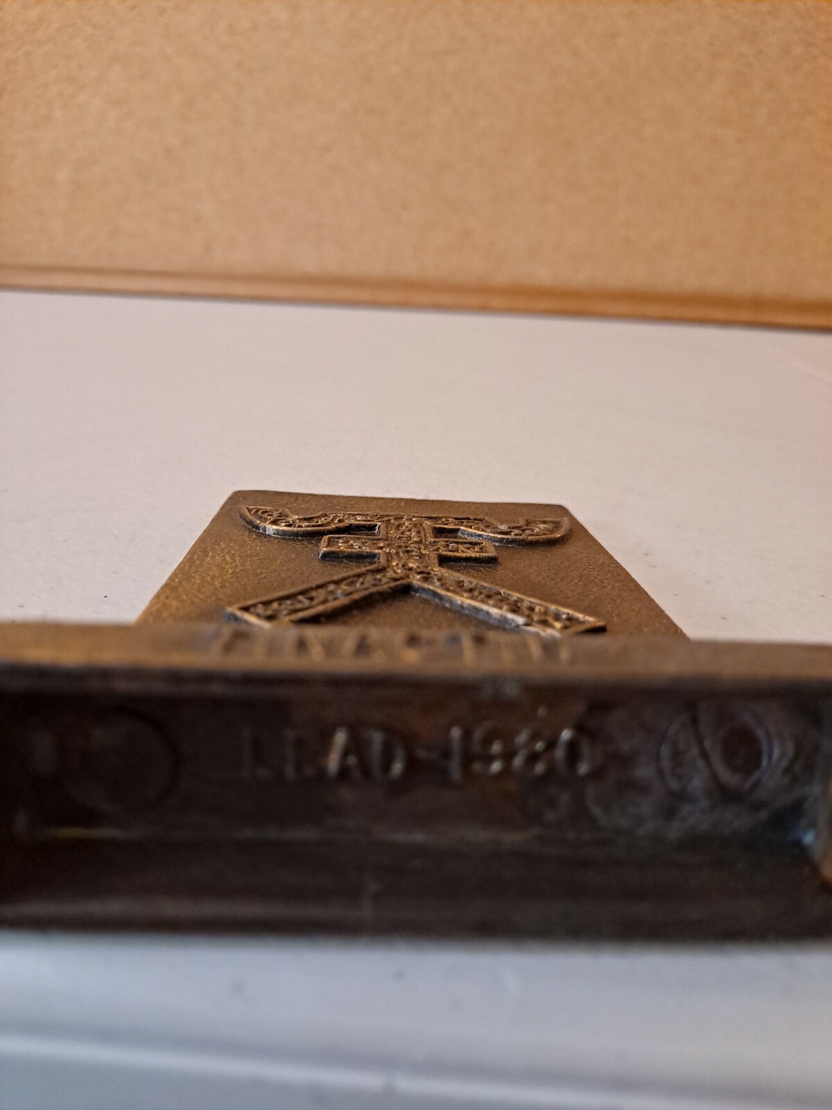 Vintage Pharmacy Brass Paperweight Tinactin Promotion Advertising Symbol