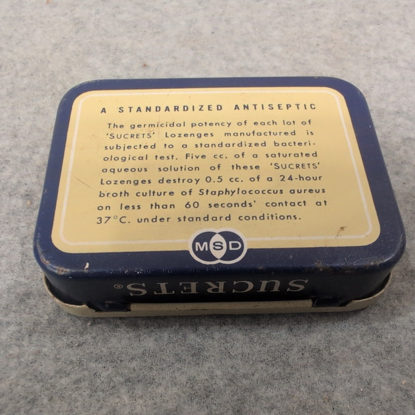 Vintage SUCRETS Antiseptic Throat Lozenges Tin Merck Sharp & Dohme Collectible