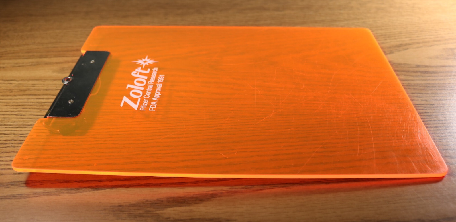 ZOLOFT Pfizer Pharmaceutical Clipboard 1991 FDA Approval Glow Orange Research