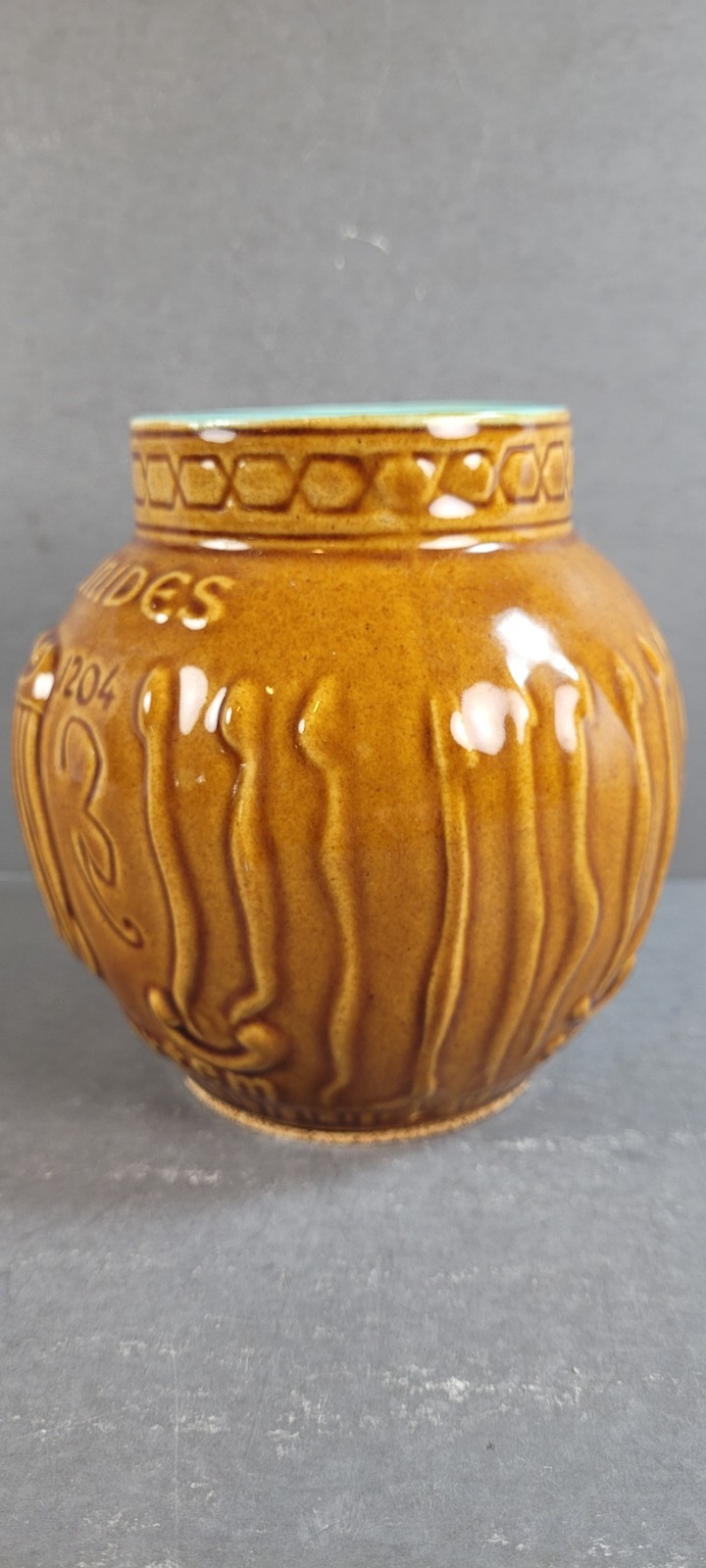 VTG Schering McCoy Ceramic Rx Apothecary Jar Vase Maimonides Secundum Artem 5″T