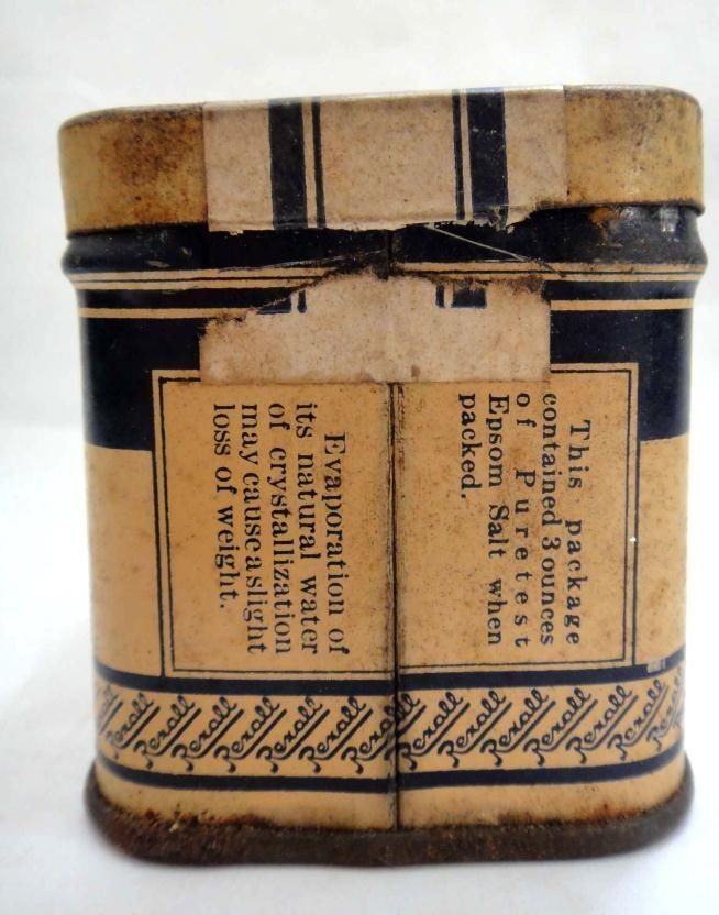 antique EPSOM SALT TIN w CONTENTS rexall store UNITED DRUG CO uc1059